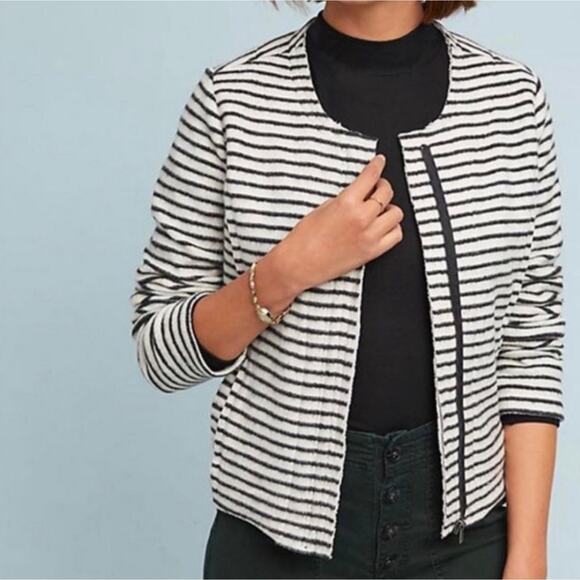 Dolan Anthropologie Left Coast Collection Striped Brushed Fleece Moto Jacket - Picture 4 of 14